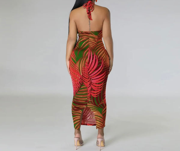 Women Sexy Printed Sleeveless Open Back Maxi Dress