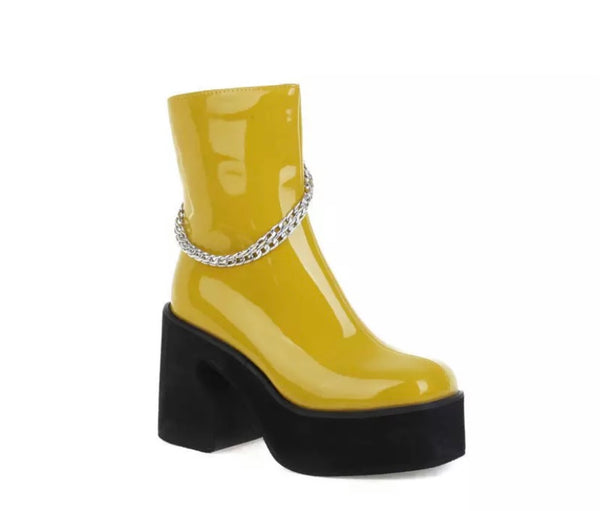 Women PU Chain Platform Fashion Ankle Boots