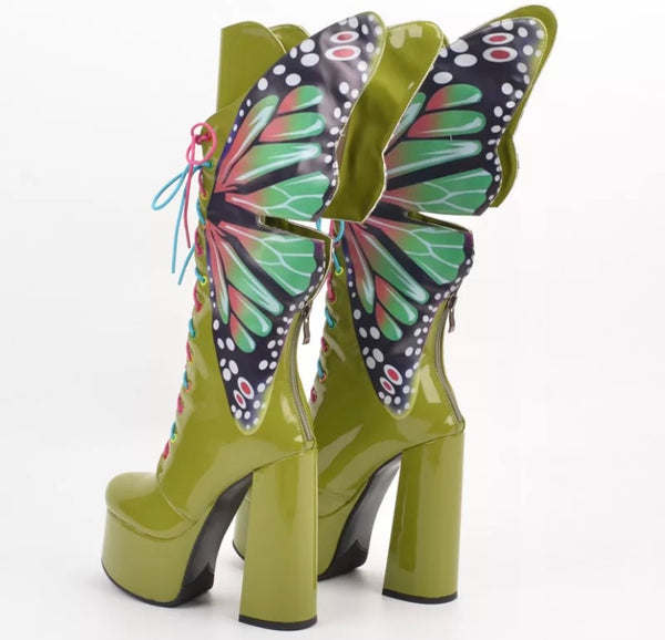 Women Platform Colorful Butterfly Boots