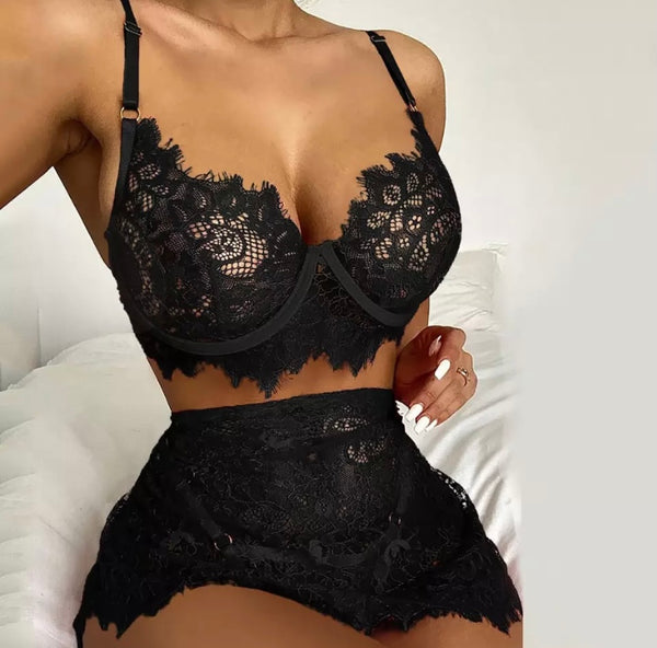 Women Lace Sexy Three Piece Skirt Lingerie Set