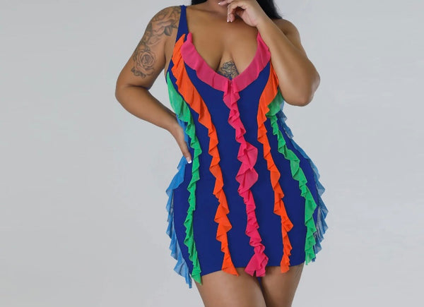 Women Sleeveless Multicolored Ruffled Sexy Dress