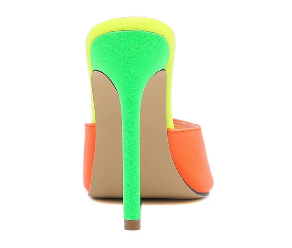 Women Fashion Colorful Pointed Toe High Heel Slide On Sandals