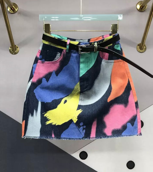 Women Multicolored Fashion Denim Skirt