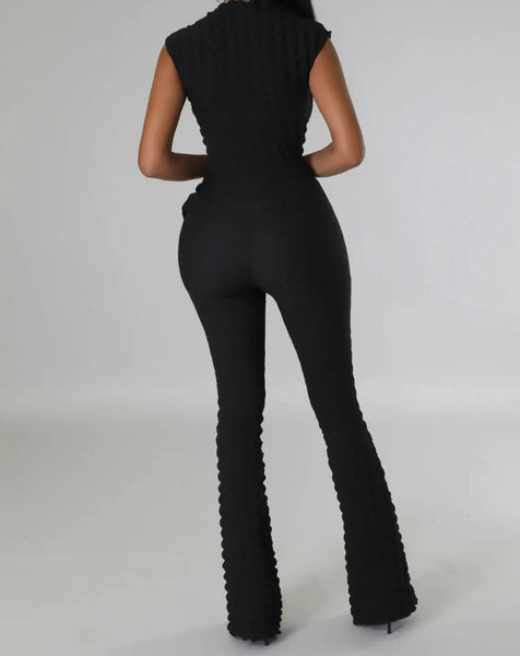 Women Sleeveless Cut Out Two Piece Solid Color Pant Set