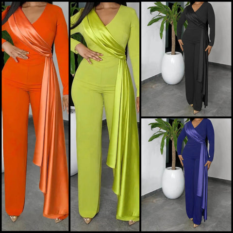 Women Full Sleeve Asymmetrical Sexy Solid Color Jumpsuit