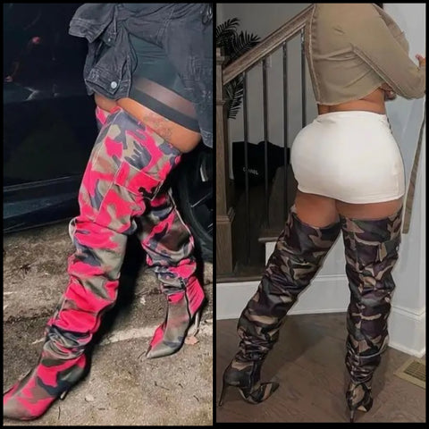 Women Pocket Camouflage Fashion Over The Knee Boots
