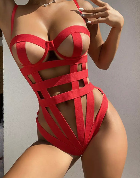Women Red Sexy Bodysuit Lingerie