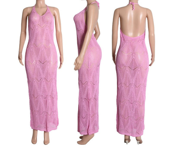 Women Sexy Halter See Through Maxi Dress