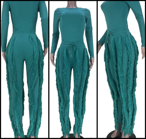 Women Full Sleeve Fashion Two Piece Fringe Pant Set