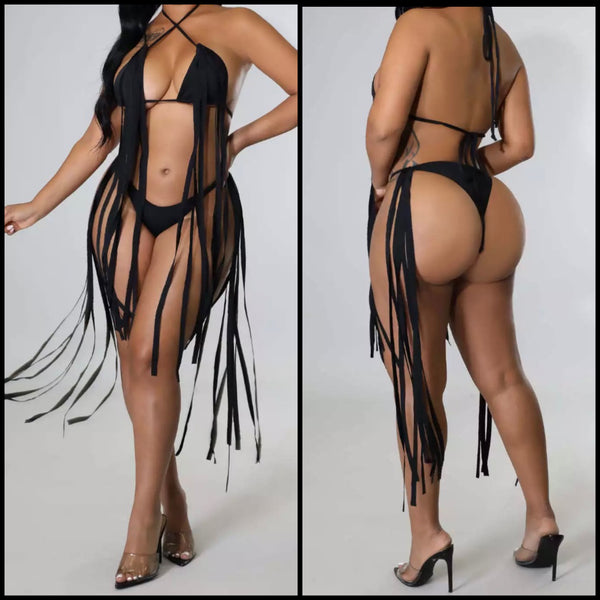 Women Sexy Long Tassel Halter Bikini