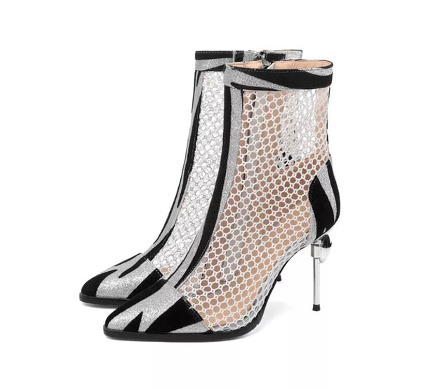 Women Printed Mesh Fashion High Heel Ankle Boots