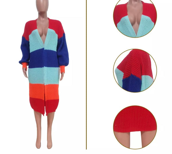 Women Fashion Color Patchwork Cardigan Top