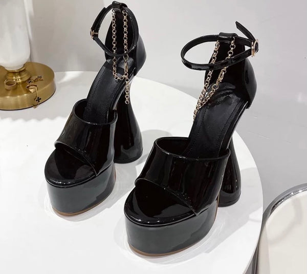Women Patent Leather Platform High Heel Sandals