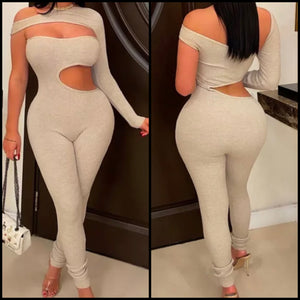 Women Sexy Cut Out One Shoulder Ribbed Jumpsuit