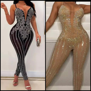 Women Sleeveless Bling Mesh Sexy Fashion Jumpsuit