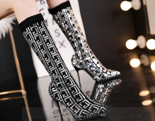 Women Fashion Bling High Heel Boots