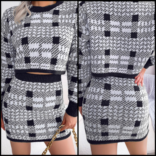 Women Sexy Printed Full Sleeve Two Piece Skirt Set