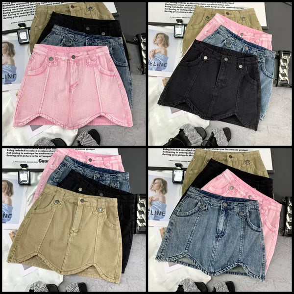 Women Color Fashion Denim Mini Skirt
