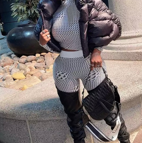 Women Black Fashion Puff Crop Jacket