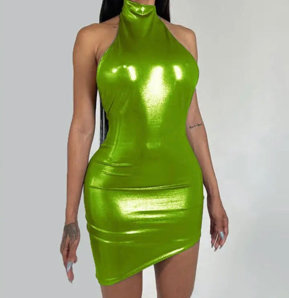 Women PU Sexy Sleeveless Backless Dress