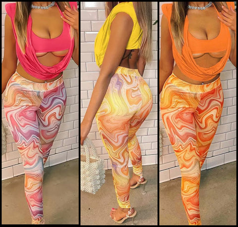 Women Sleeveless Sexy Two Piece Printed Pant Set