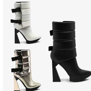 Women Fashion Buckled Pointed Toe Ankle Boots