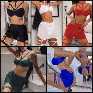 Women Sexy Mesh Open Back Skirt Lingerie Set