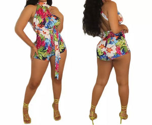 Women Sexy Colorful Tropical Print Sleeveless Romper