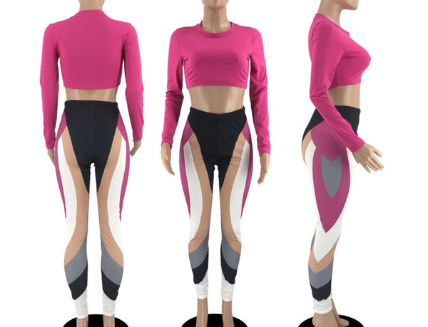 Women Two Piece Fashion Color Striped Crop Pant Set