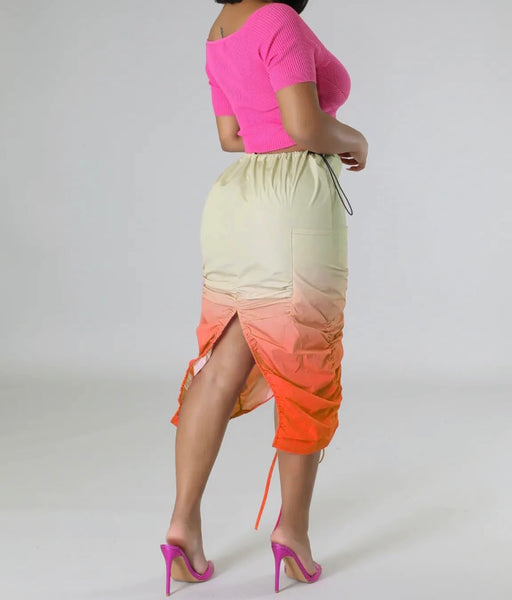 Women Gradient Drawstring Sexy Fashion Skirt