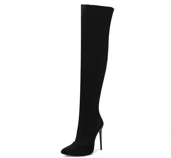 Women Color Pointed Toe High Heel Over The Knee Boots