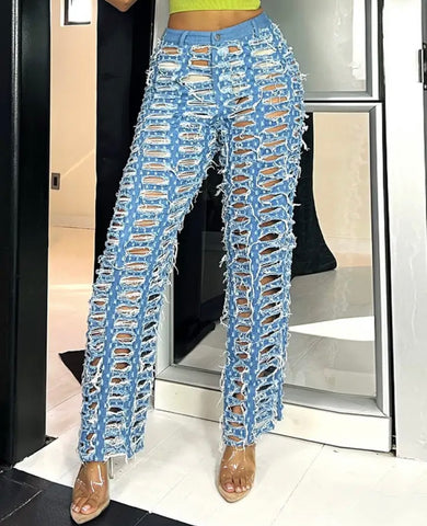 Women Sexy Fashion Ripped Denim Pants