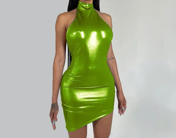 Women PU Sexy Sleeveless Backless Dress