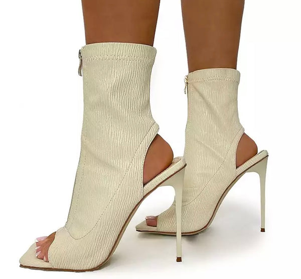 Women Fashion Open Toe Zipper High Heel Ankle Boots