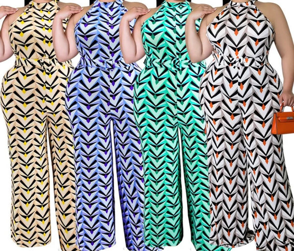 Women Sleeveless Printed Fashion Wide Leg Jumpsuit