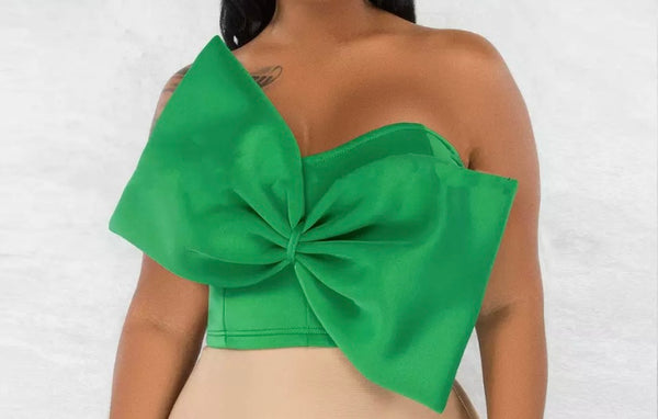 Women Solid Color Fashion Strapless Bow Crop Top