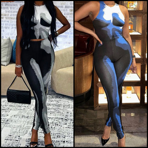 Women Fashion Sleeveless Color Gradient Two Piece Pant Set