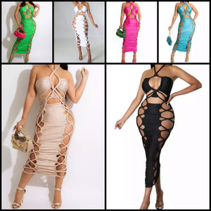 Women Halter Sexy Cut Out Solid Color Maxi Dress