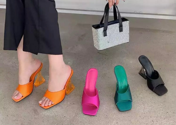 Women Color Clear Heel Fashion Slip On Sandals