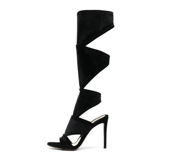 Women Black Fashion Open Toe Mid-Calf Sandals