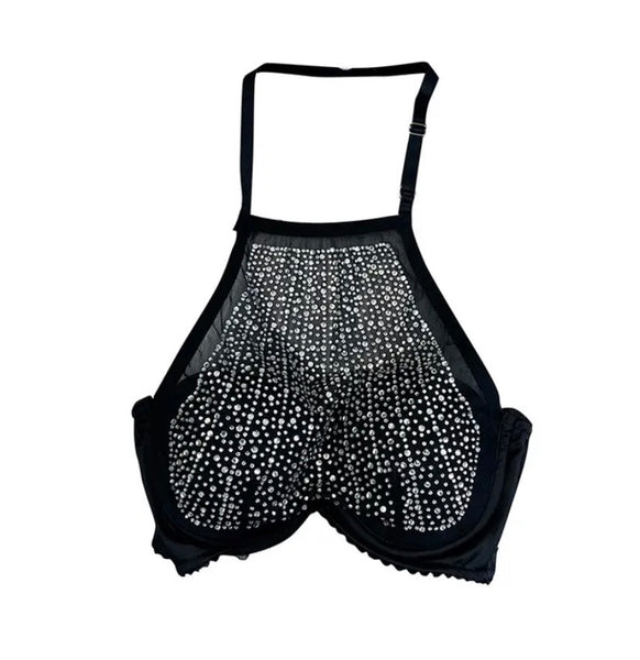 Women Halter Bling Mesh Sexy Crop Top