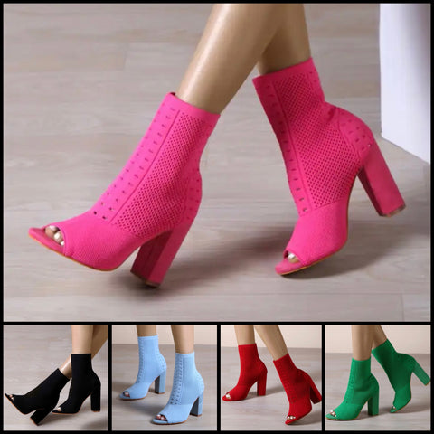 Women Open Toe Fashion Square Heel Ankle Boots