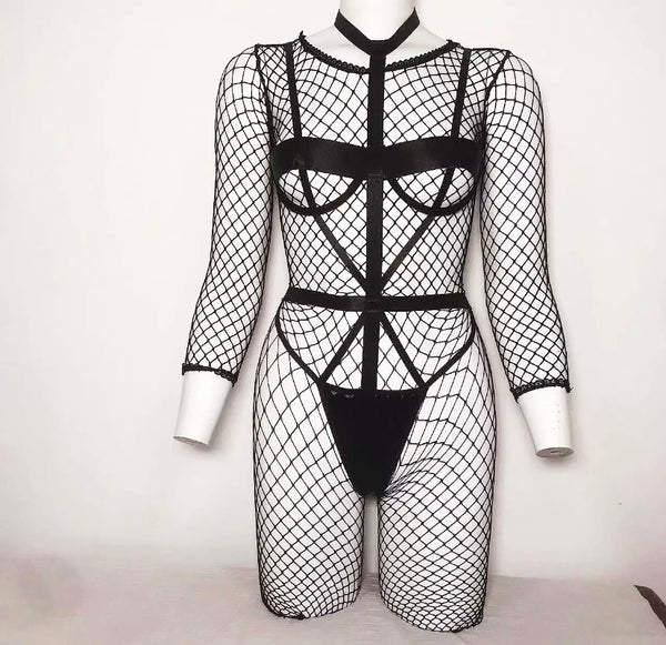 Women Fishnet Sexy Bodysuit Lingerie Set