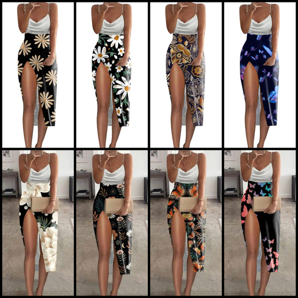 Women Sexy Sleeveless Printed High Side Slit Dress