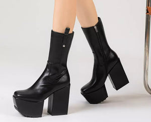 Women Platform Square Heel Fashion Ankle Boots