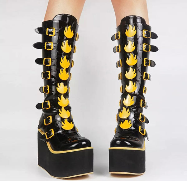 Women Fashion Patent Leather Thick Platform Boots