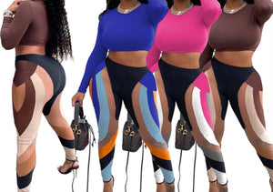 Women Two Piece Fashion Color Striped Crop Pant Set