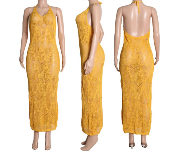 Women Sexy Halter See Through Maxi Dress