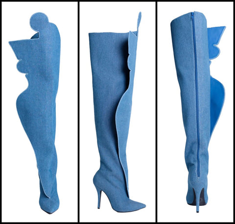 Women Denim Fashion High Heel Over The Knee Boots