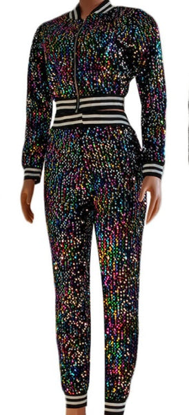 Women Fashion Sequins Tracksuit Two Piece Pant Set